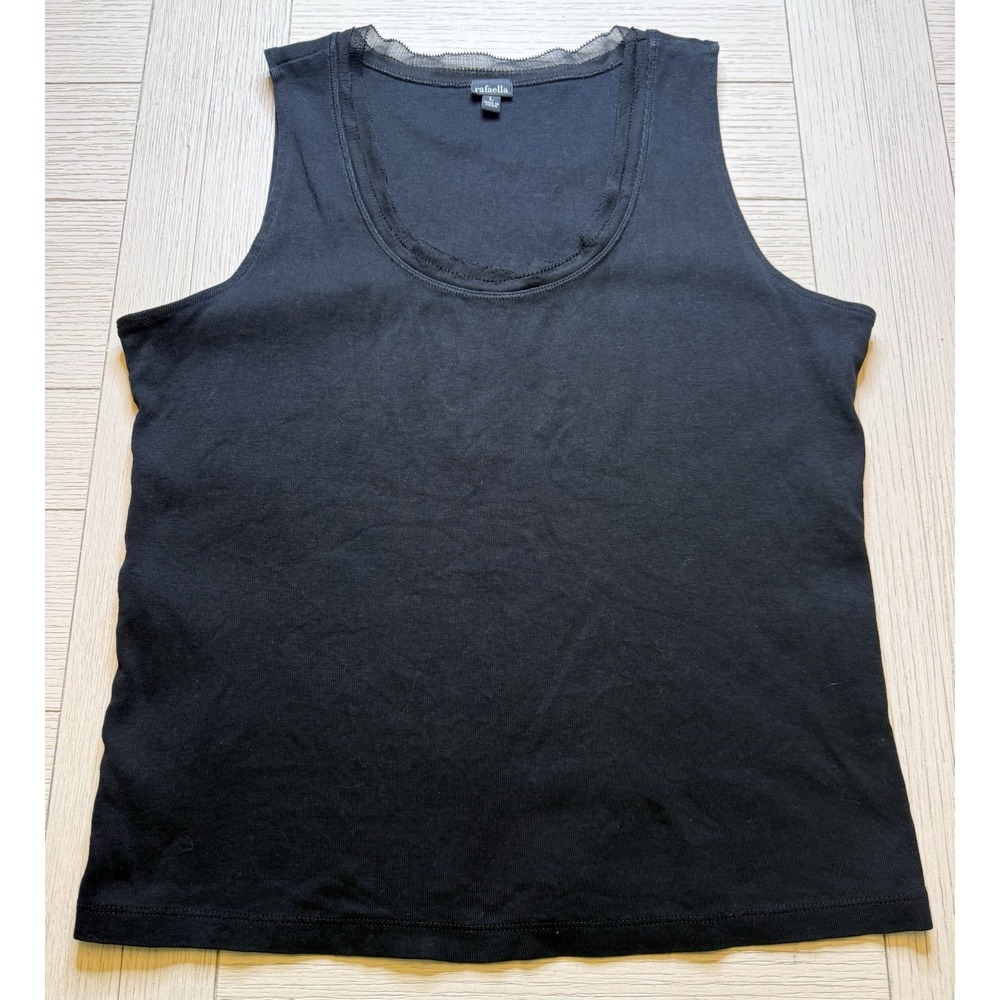 Rafaella Black Lace Trimmed Scoop Neck Women's Classic Capsule Tank Top‎ Sz L.